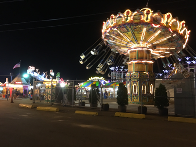A nightime view of some of the rides at Palace Playland in Old Orchard Beach, Maine.